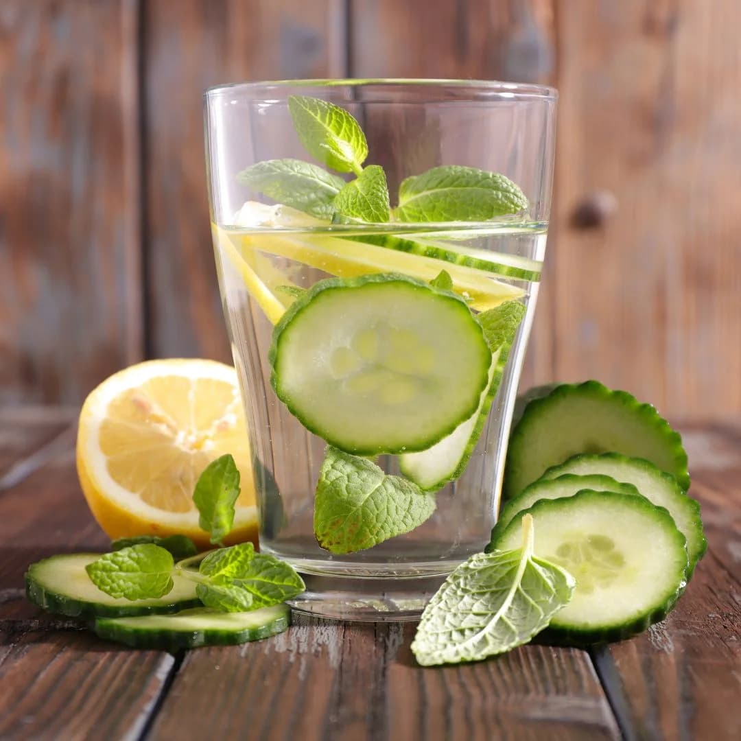 Refreshing detox water with lemon, cucumber, and mint in a glass jar